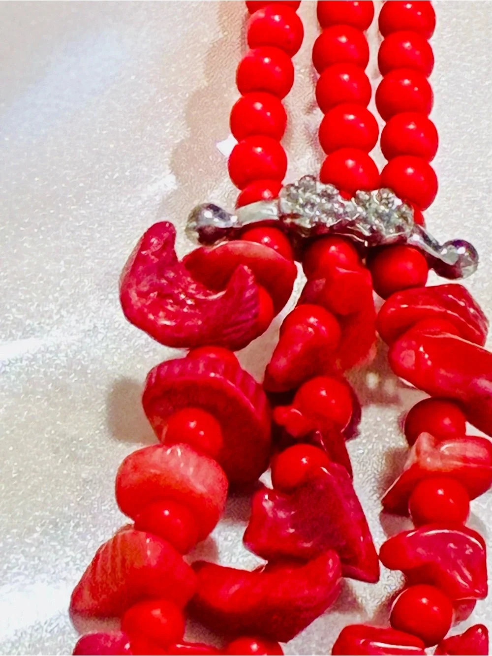 Bold Red Multi-Strand Chip Necklace Southwestern Festival Lightweight